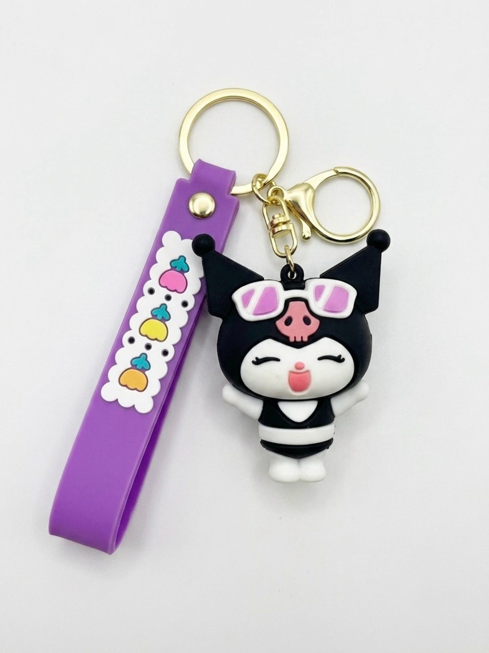Kuromi Sanrio Keychain Anime Rubber Figure Keyring Backpack Charm Gift
